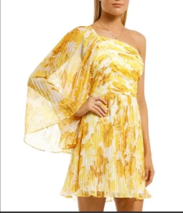 Anthropologie x La Maison Talulah Sunshine Yellow One Shoulder Floral Mini Dress - Image 12