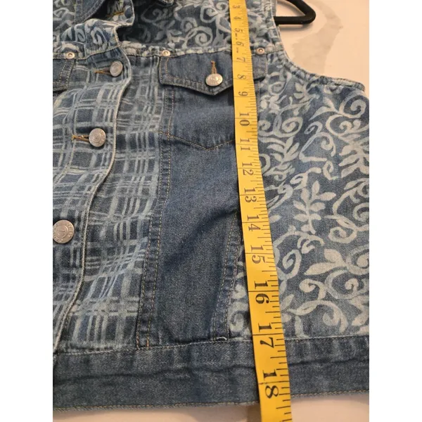 Carole Little Vintage Sport Denim Vest Size M Blue Patterned Button Up Womens - Image 6