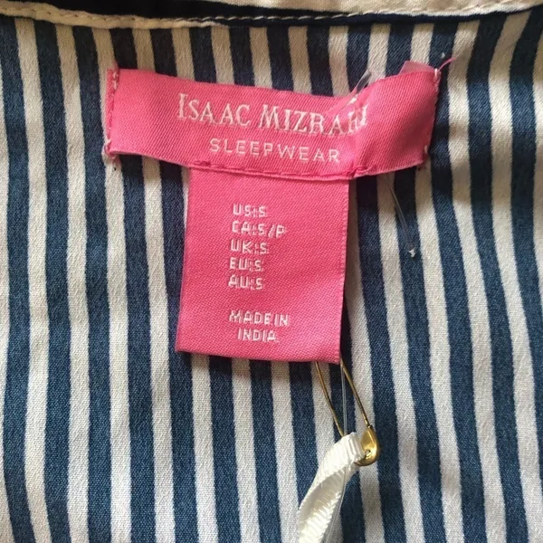 Isaac Mizrahi Navy Pinstripe 2Pc Pajama Set Sz Small Shorts Button Down SS Top - Image 5