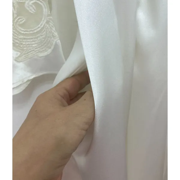 Morgan Taylor Ivory Satin Bridal Robe Size S Maxi Embroidered Sleeves Boudoir - Image 14