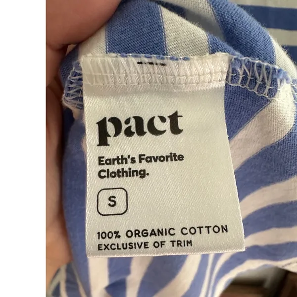Pact Organic Cotton V-Neck Sleeveless Mini Dress Blue White Striped Womens Small - Image 6