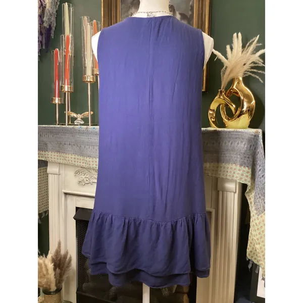 THML‎ Navy Blue Embroidered Tassel Sleeveless Ruffle Hem Dress FTM703 Small - Image 3