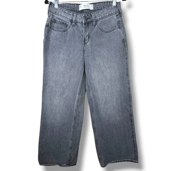 Hollister Washed Grey Faded Low-Rise Baggy Wide Leg Cotton Denim Jeans 2/26 - Image 2