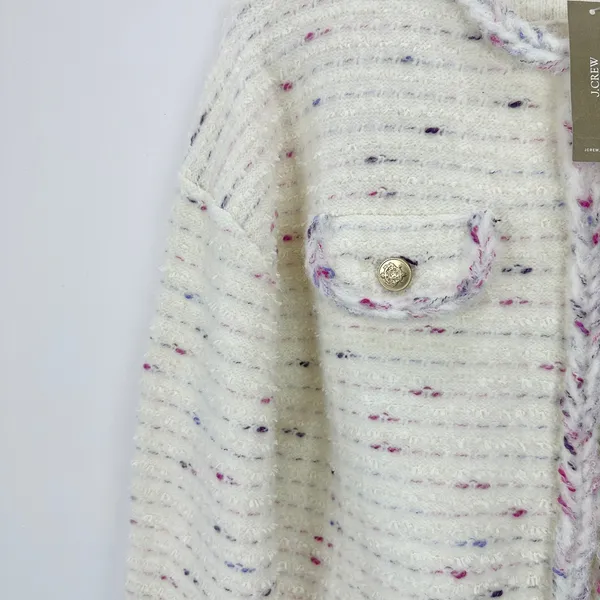 J.Crew Cropped Lady Jacket Marled Yarn Heather Ivory Wool Blend Preppy M NWT - Image 8