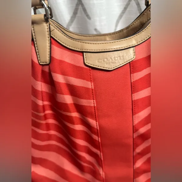 Coach Red and Tan Zebra Striped Purse 👜 - Image 9