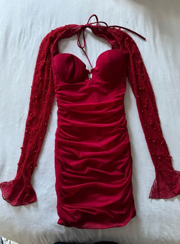 Red Embellished Dress - Image 3
