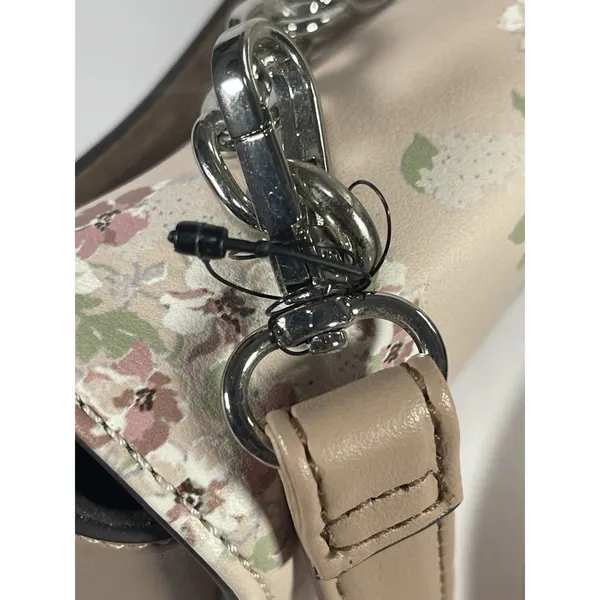 Nine West Beige Floral Crossbody Bag Chain Accents Snap Closure Detachable Str - Image 7