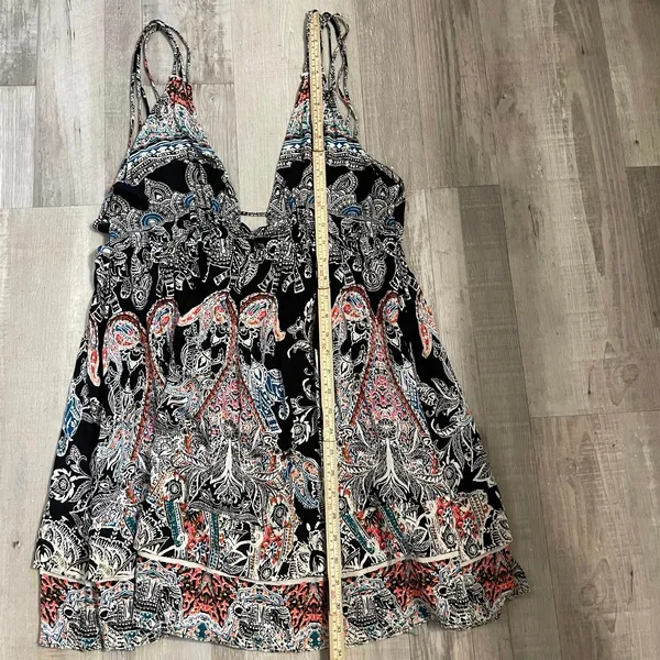 Intimately Free People sz Medium Black Paisley Strappy V-Neck Slip Mini Dress - Image 8