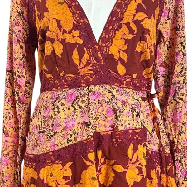 Free People Bohemian Retro 70s Gypsy Floral Tilda Maxi Dress Size Medium - Image 6