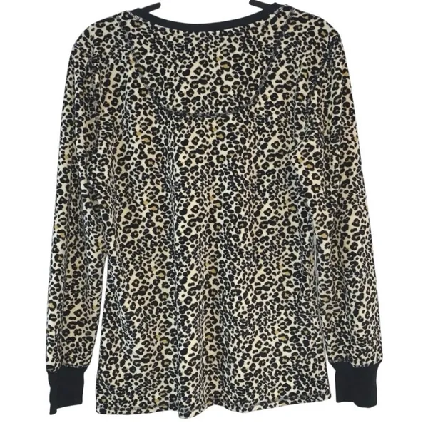 PJ Salvage Vintage Velour Leopard Print Henley Top Pajama Lounge‎ Shirt Large - Image 2