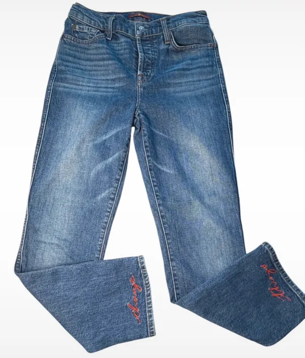 7 For All Mankind "Always Change" Embroidered Jeans Size 26 Medium Wash Straight Leg Y2K - Image 2