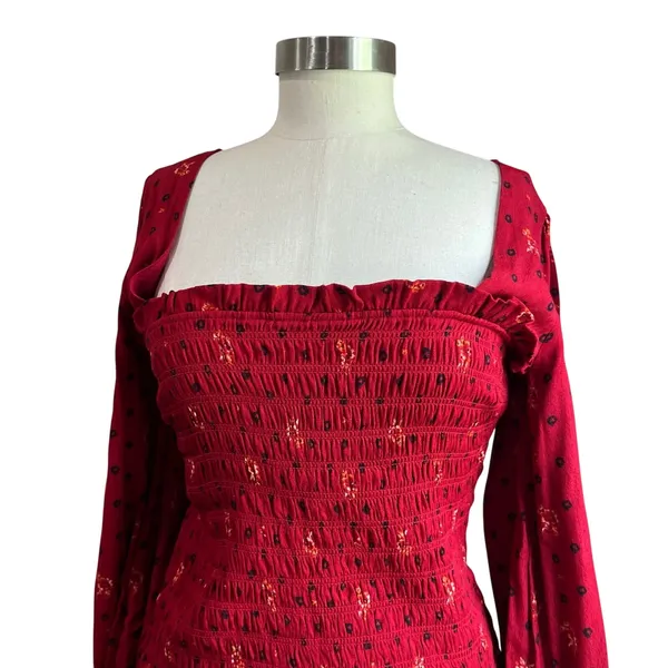 Free People Ruby Combo Two Faces Smocked Mini Dress Red Boho‎ Small NWT - Image 3