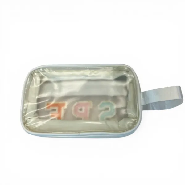 Clear SPF Makeup Bag Travel Cosmetic Pouch Chenille Patch Toiletry Organizer NWT - Image 3