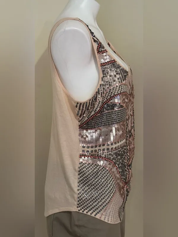 EXPRESS Pink Gray & Champagne,Color Beaded Light Material Camisole Top Sz M - Image 7