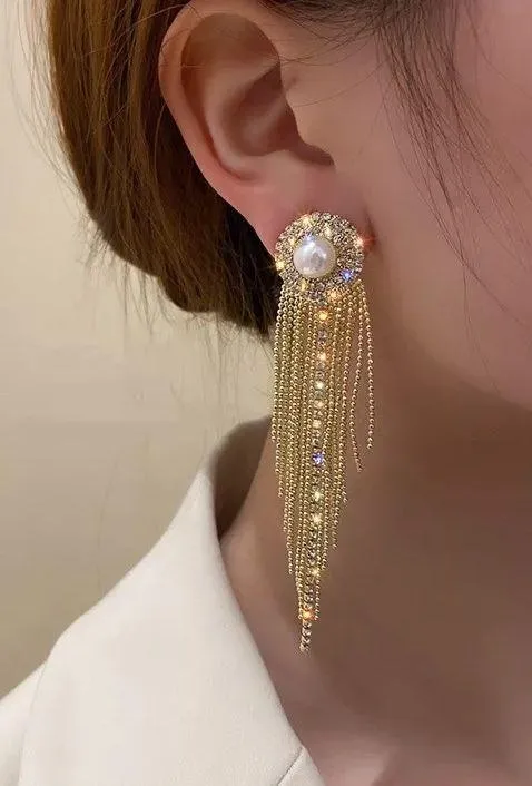 Tassel gold earring statement chandelier sexy party new - Image 3