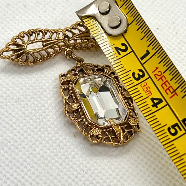 Vtg Exquisite Gold Tone Victorian Art Deco Square Clear Rhinestone Brooch Pin - Image 3