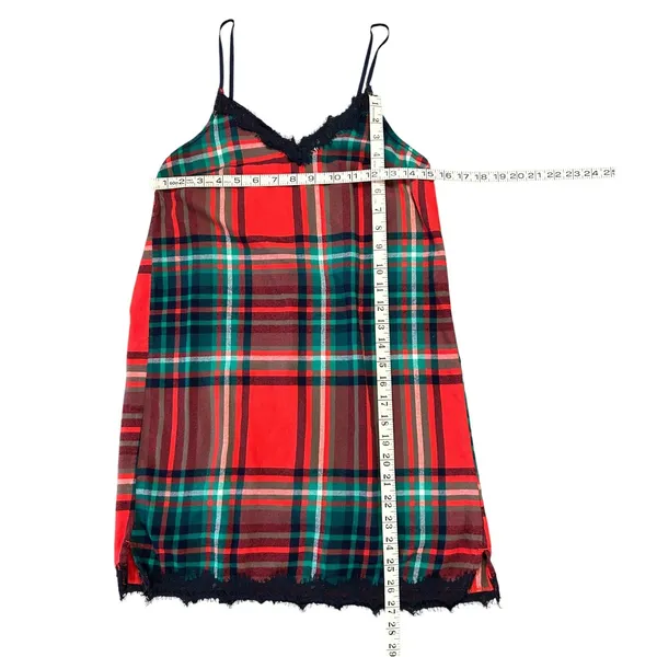 Aerie Plaid Lace Trim Nightgown Chemise Sleepwear Coquette Tartan Cottagecore - Image 3