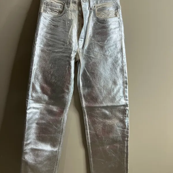 Zara silver metallic coated boyfriend fit straight leg jeans size 2 - Image 14