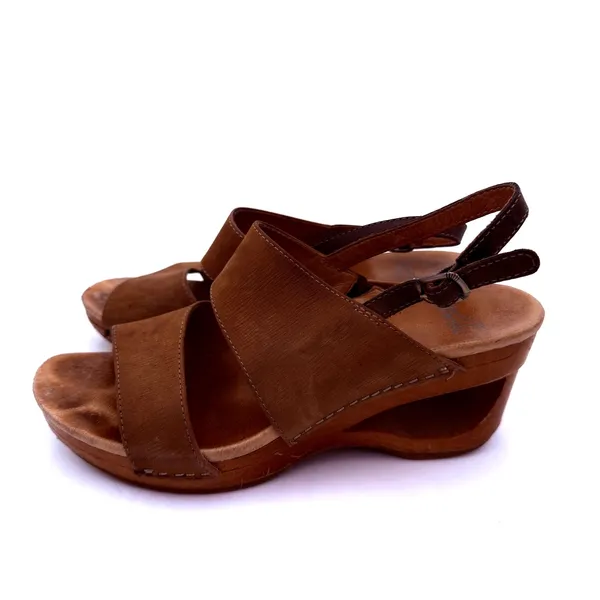 Dansko Women's Leather Tamia Brown Wooden Wedge Heels Size 39 / 9 - Image 4