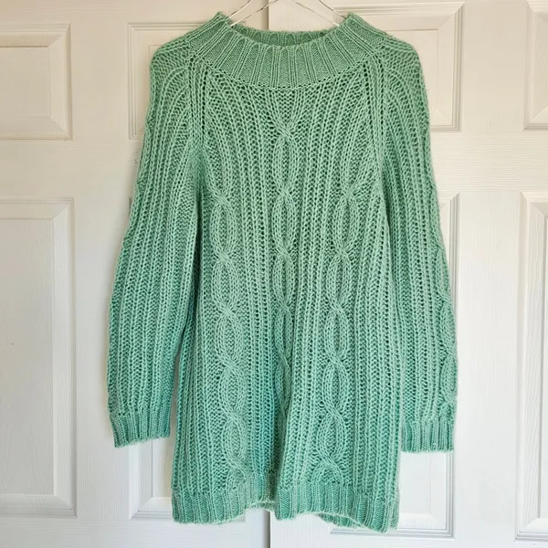 Vintage Anthro Chunky Cable Knit Sweater Dress Green Oversized Retro‎ 90s Size S - Image 4
