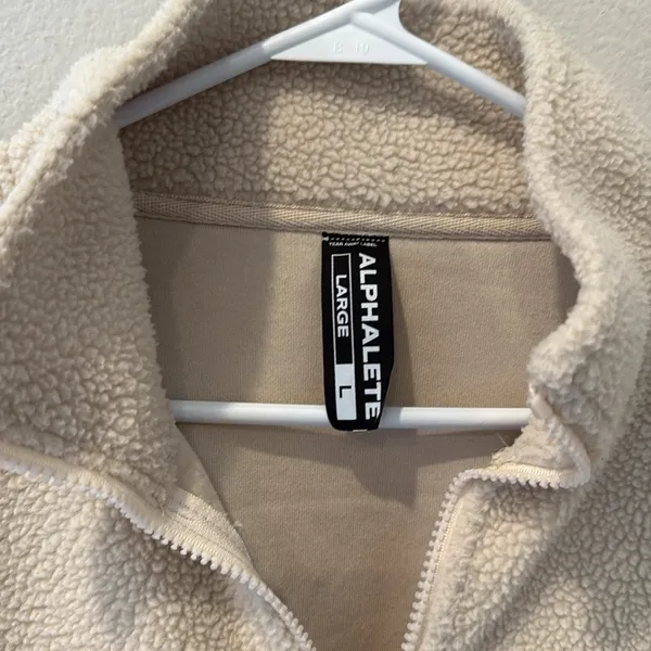 Alphalete King Quarter Zip Cream Sherpa Pullover Sweater Unisex Large - Image 2