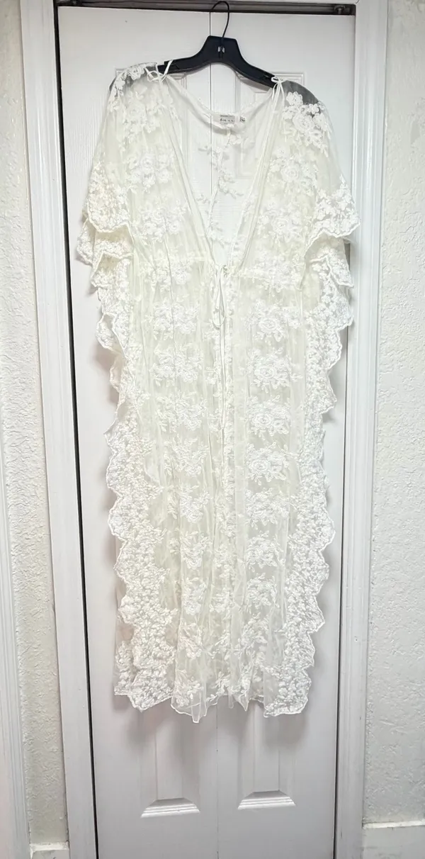 Ark & Co. White Floral Lace Duster Kimono Maxi Swim Cover-Up / Robe - Size S ✨ - Image 9