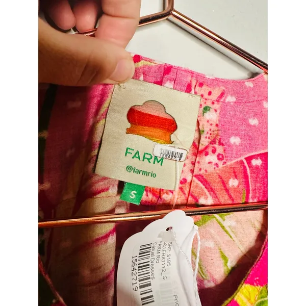 FARM RIO Pink Orange Floral Cotton A-Line Tie Waist Ombre Forest Mini Dress S - Image 13