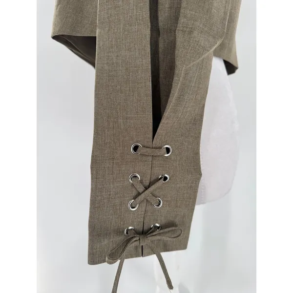 Miss Selfridge ASOS Cropped Blazer US 4 Taupe Double Breasted Lace Up Sleeves - Image 4