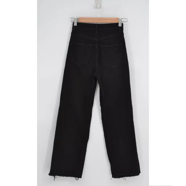 Reformation Stretch Flood Jeans Wash Black Womens 24 Wide Leg Raw Hem High Waist - Image 3