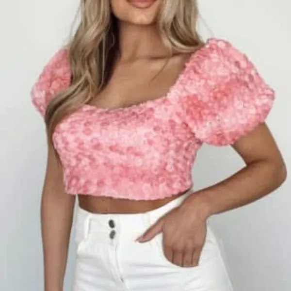 Floral Pink Crop Top - Image 2