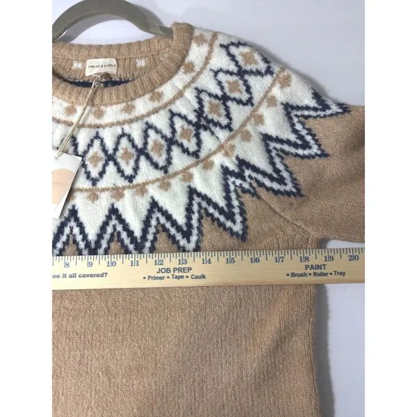 Thread & Supply Womens Fair Isle Claire Knit Sweater Oat Brown Small NWT - Image 6