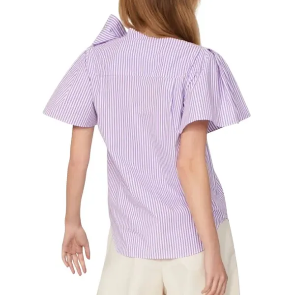 Adam Lippes x RTR Tie Neck Stripped Top in White/Purple, Size US 4​ - Image 3
