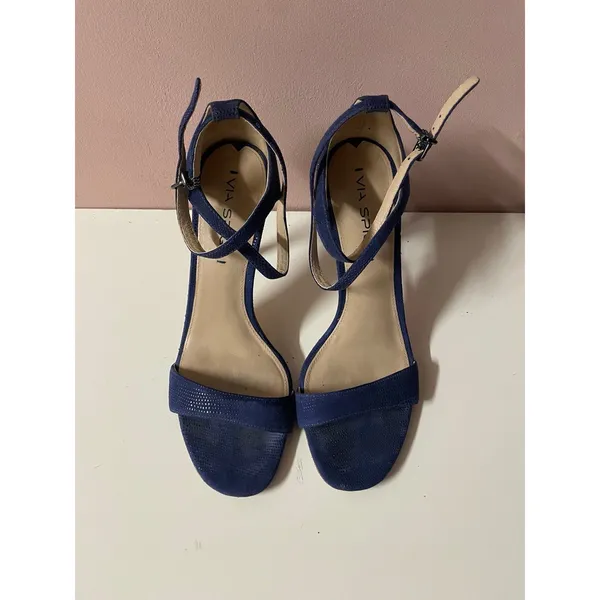 Via Spiga Navy Blue Open Toe Ankle Strap Heels Size 8.5 - Image 3