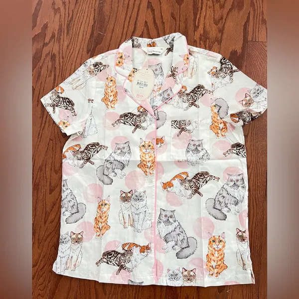 Peter Alexander White and Pink Cat Print cotton Pajamas XS - Image 7
