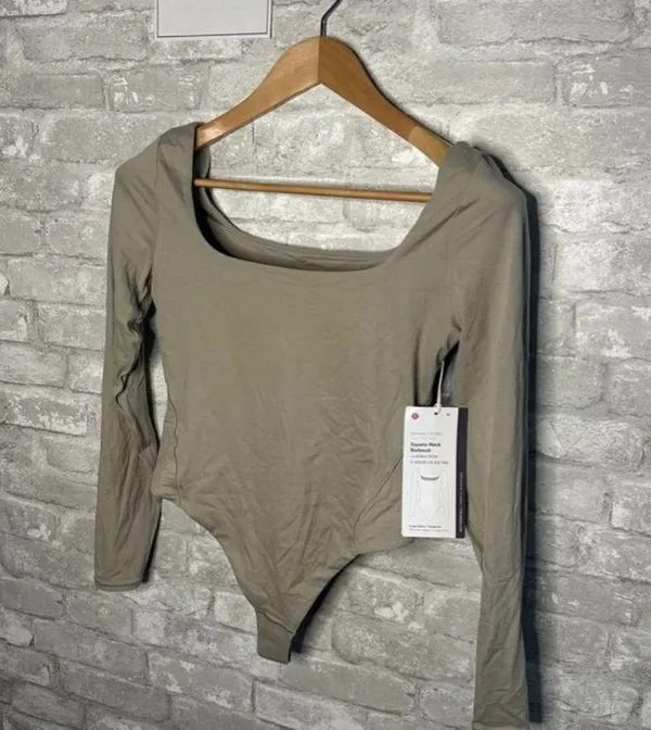 Lululemon Nulu Square Neck Bodysuit Long Sleeve Thong Cut NWT Size Medium (RVSN) - Image 2