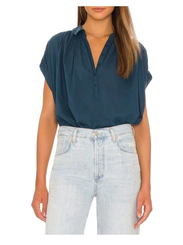 Nili Lotan Normandy Blouse Teal Blue 100% Cotton Flowy Oversized SZ S - Image 2