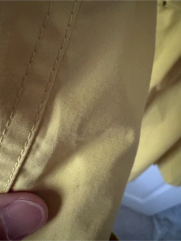 Gallery Mustard Double-Breasted cotton Trench Coat Belted tiny point stain sz XS - Image 6