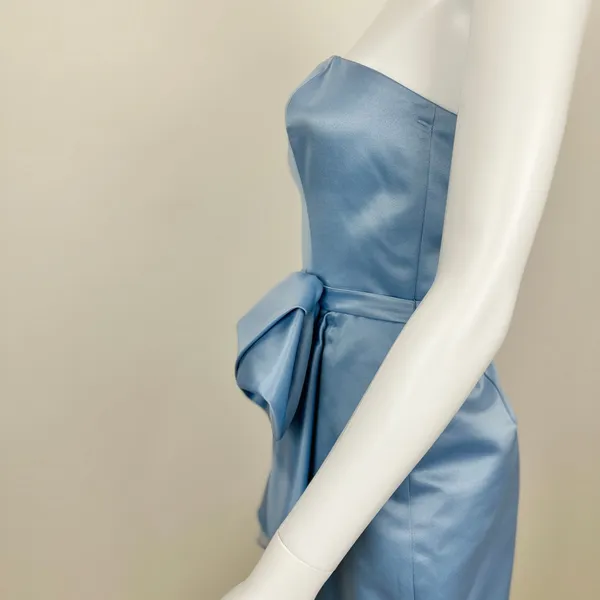 ABS Allen Schwartz Strapless Dress Light Blue Satin Corset Draped Pleated US 2 - Image 5