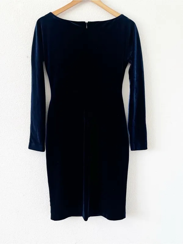 Lauren Ralph Lauren Navy Blue Velvet Ruched Cocktail Dress - Image 8