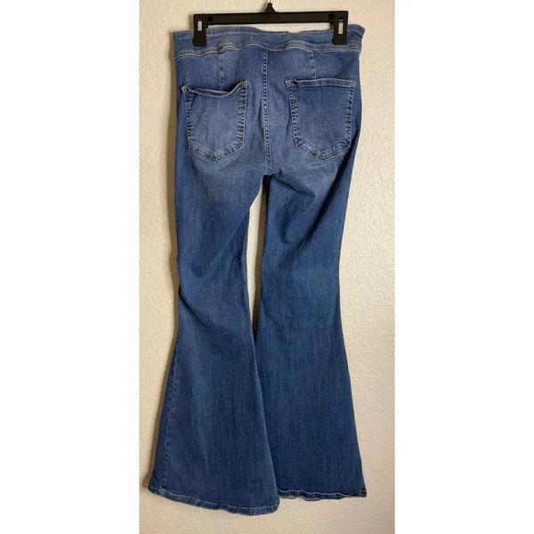 Free People‎ Womens 29R Just Float On Flare Jeans Blue High Rise Stretch Denim - Image 2