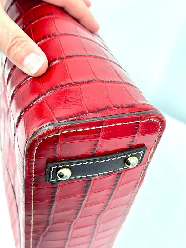 Dooney & Bourke Croco Embossed Red Leather Lexington Shopper Tote Shoulder Bag - Image 10