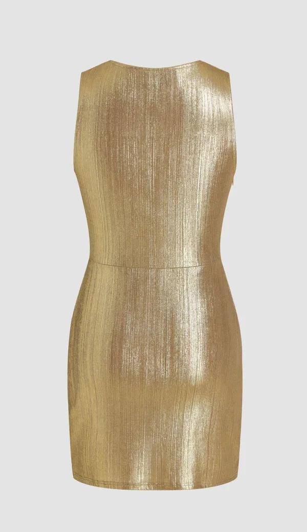 Cider NWT  METALLIC V-NECK SOLID WRAP MINI DRESS – SIZE SMALL - Image 10