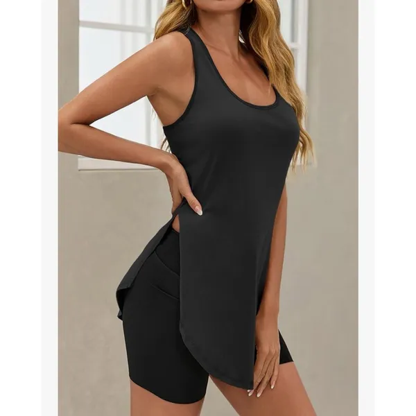 Womens‎ Black Racerback Tank Top Longline Side Slit Scoop Neck Tunic Size Small - Image 5