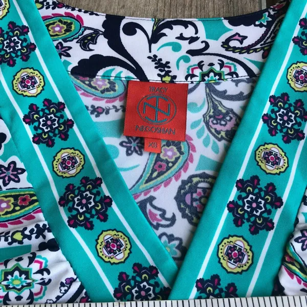 Tracy Negoshian Womens Dress Size XS Teal White Print Tank Bright Bold Preppy‎ - Image 7
