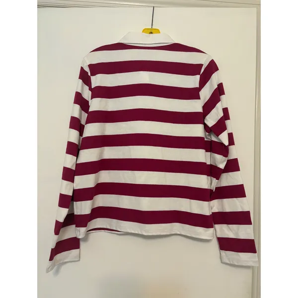St. John's Bay Long‎ Sleeve Polo Shirt Magenta Jewel Stripe Small NWT Rugby - Image 3