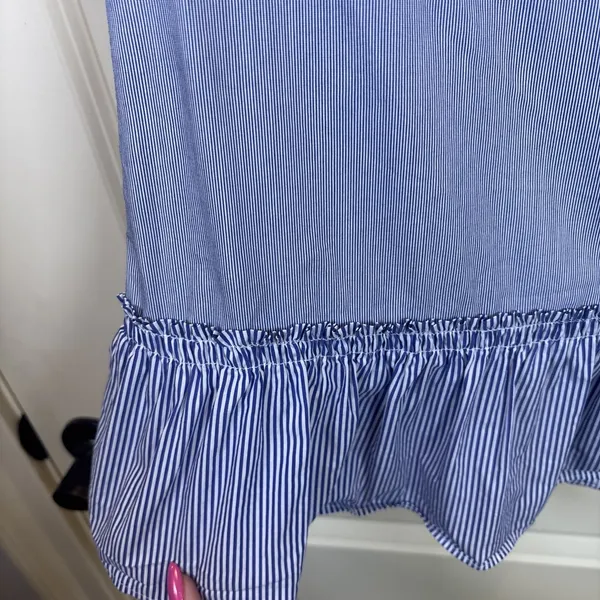 KENAR Top Blue Striped Nautical Coastal Gypsy Bohemian Women Large Peplum Shirt‎ - Image 3