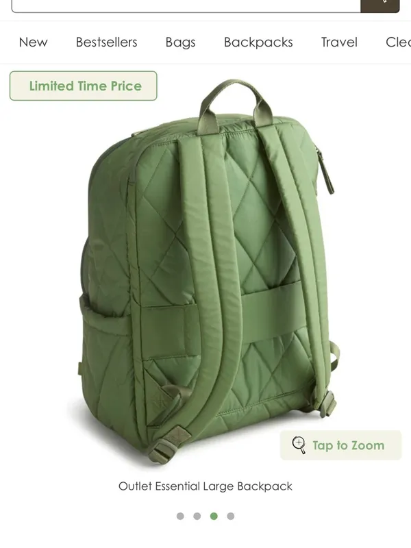 NWT Vera Bradley Quilted Olive Green Backpack - Image 3