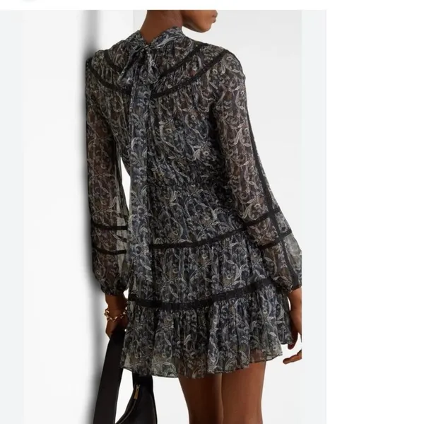VERONICA BEARD Rahla Crochet-Trimmed Paisley Metallic Mini Dress - Image 7