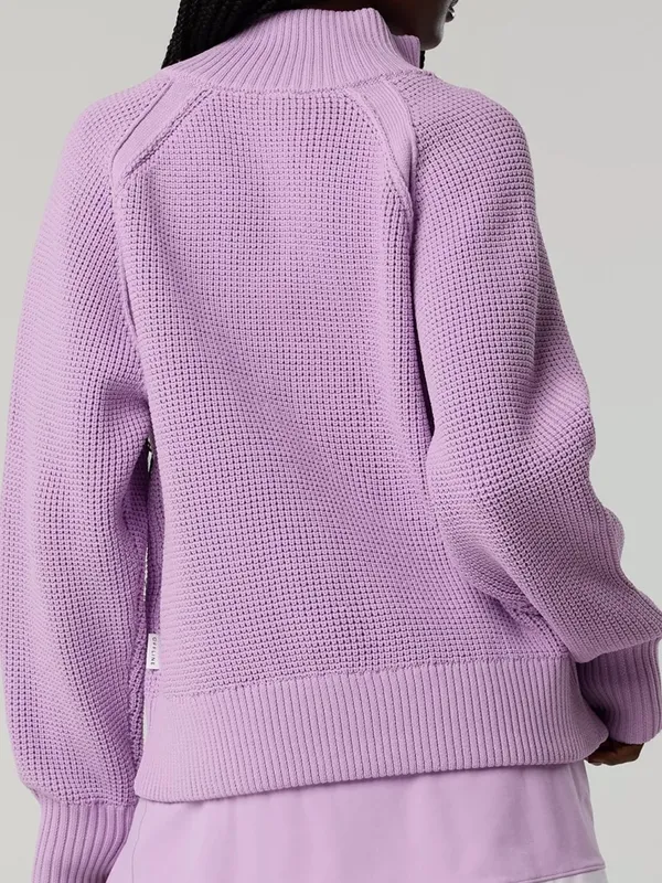 Aerie Offline Cool Down quarter zip slouchy waffle sweater Lively Lilac L - Image 2