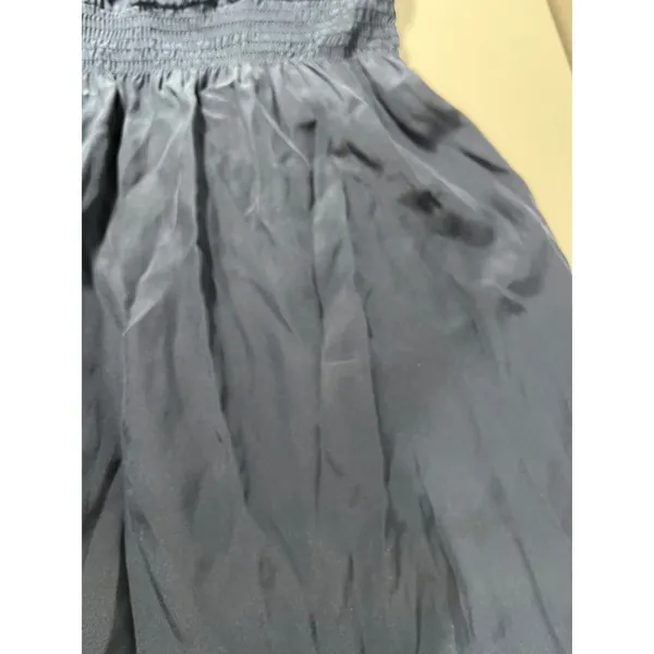 Parker Navy Blue‎ Silk Blend Mesh Back Smocked Waist hi low Midi Dress Size S - Image 9